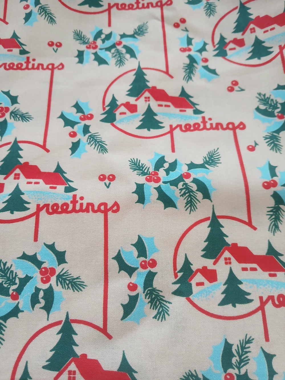 Retro style Christmas Greetings Fabric - 3 yards